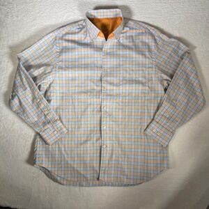 Robert Talbott Carmel Mens XL Plaid Button Down Shirt Orange Blue 100% Cotton